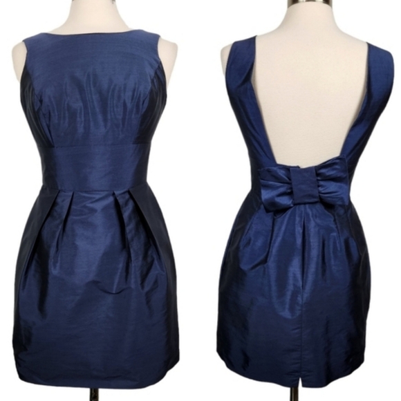 Alfred Sung D523 Midnight Blue Open Back Bow Dress Women's Size 4 - Picture 1 of 13